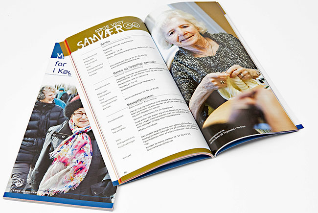 Til Køge Kommune har Andersson og Jantzen Reklamebureau designet, layoutet, opsat og trykt kommunale informations-brochurer og pjecer om motion og samvær henvendt til Køge Kommunes seniorer